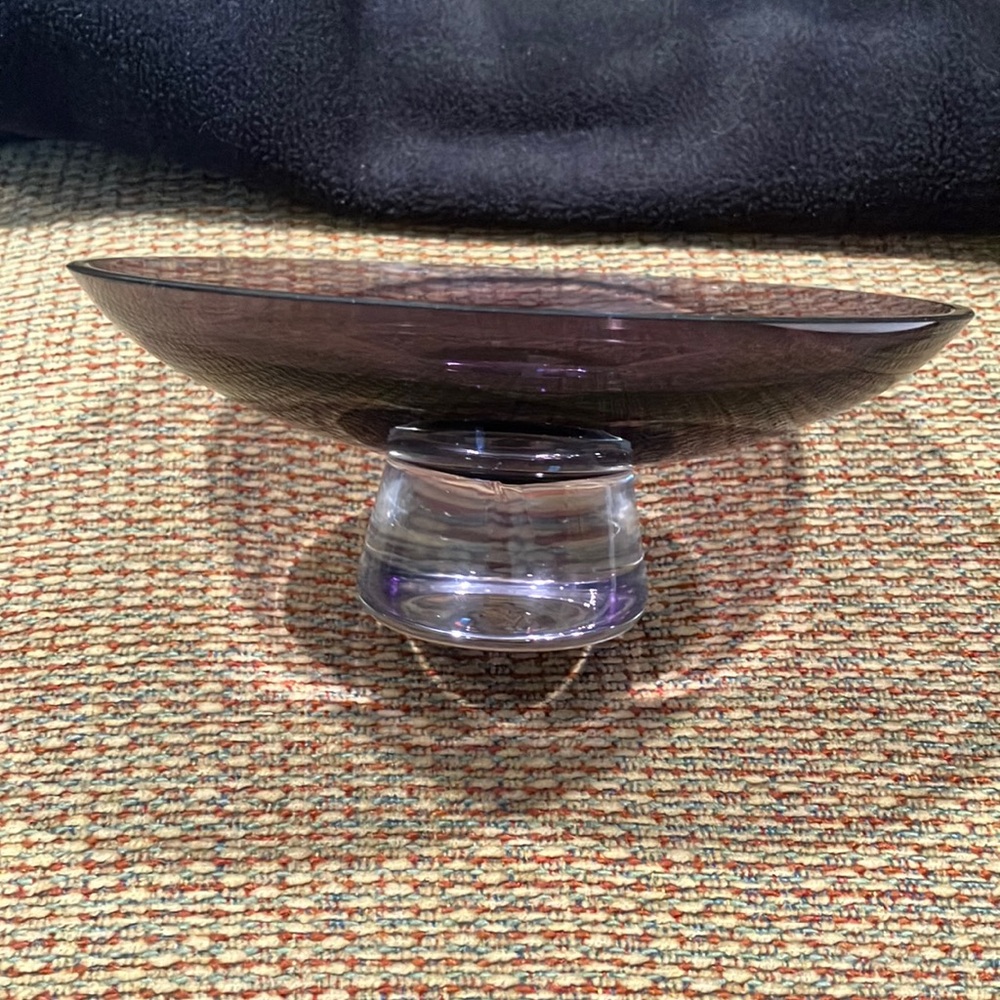 Elegant Purple Amethyst Glass Pedestal Bowl. Excellent Condition.